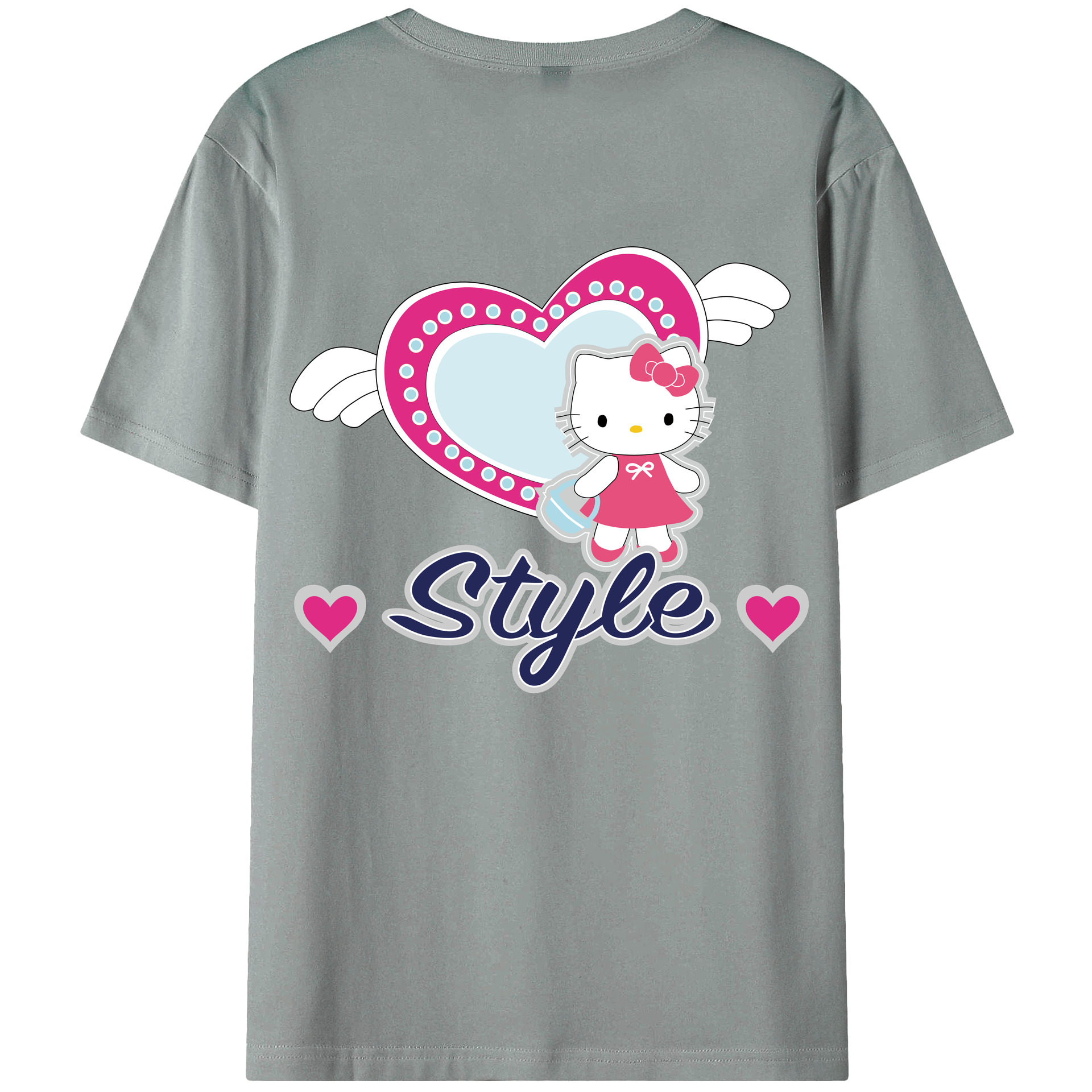 （画像用） Hello Kitty ハローキティ 綿100％ メンズ半袖Tシャツ（バックプリント） 通気性